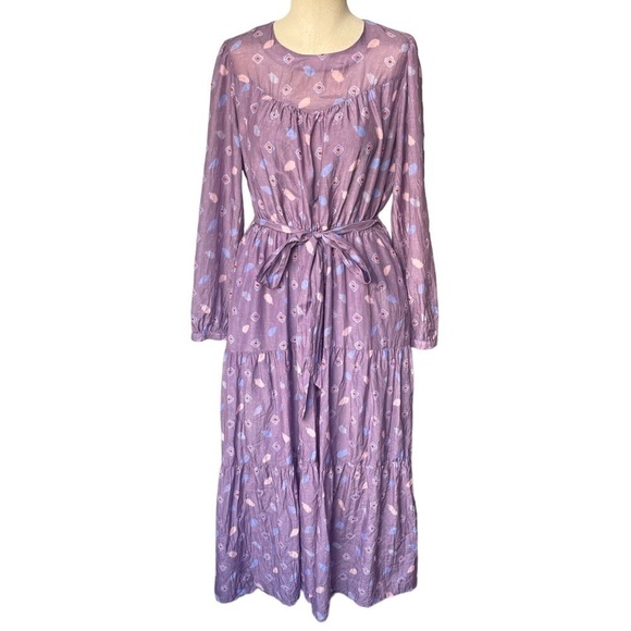 XÍRENA Misty Silk Cotton Blend Midi Dress in Plume Print Purple Medium - Picture 3 of 10